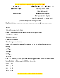 Đề thi cuối kì 1 Hóa học 10 Chân trời sáng tạo - Đề 2