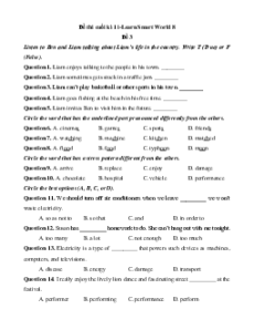 Đề thi cuối kì 1 Tiếng Anh 8 ilearn smart world (Đề 3 kèm file nghe)