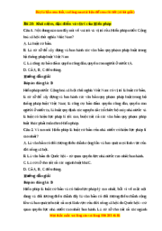Trắc nghiệm KTPL 10 Bài 20 Chân trời sáng tạo: Khái niệm, đặc điểm và vị trí của Hiến pháp nước Cộng hòa xã hội chủ nghĩa Việt Nam