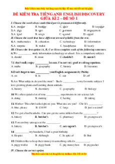 Bộ 10 đề thi giữa kì 2 Tiếng Anh 7 English Discovery có đáp án