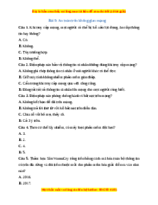 Trắc nghiệm Bài 9 Tin học 10 Kết nối tri thức: An toàn trong không gian mạng