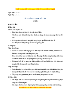 Giáo án Bài 6 Tin học 8 Chân trời sáng tạo: Sắp xếp, lọc dữ liệu