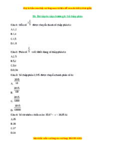 Trắc nghiệm Bài tập cuối chương 6 Toán 6 Chân trời sáng tạo