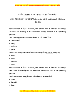 Đề thi cuối kì 2 Tiếng Anh lớp 12 trường THPT Lý Thường Kiệt năm 2023