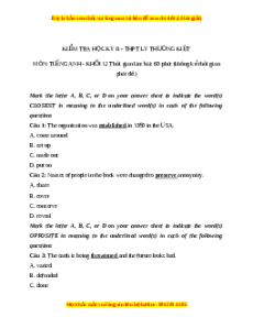 Đề thi cuối kì 2 Tiếng Anh lớp 12 trường THPT Lý Thường Kiệt năm 2023