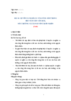 Giáo án Bài 13: Quyền và nghĩa vụ của công dân trong bảo vệ di sản văn hoá KTPL 12 Chân trời sáng tạo