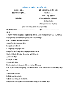 Đề thi Giữa kì 1 Công nghệ 12 Cánh diều Điện Điện tử