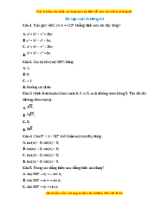 Bài tập trắc nghiệm tổng hợp Chương 3 Toán 10 Kết nối tri thức