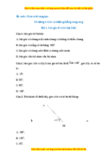 Trắc nghiệm Các góc ở vị trí đặc biệt Toán 7 Chân trời sáng tạo