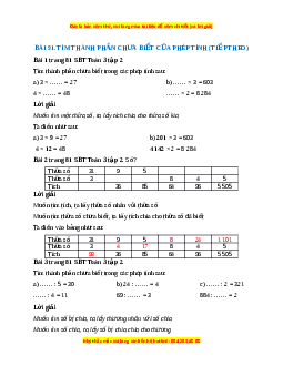 VBT Toán lớp 3 Bài 91 (Cánh diều): Tìm thành phần chưa biết của phép tính (tiếp theo)
