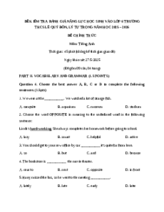 Đề thi tuyển sinh vào lớp 6 Tiếng Anh 2025 trường Lê Quý Đôn và Lý Tự Trọng (Lào Cai)