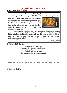 Bộ 10 đề thi Cuối kì 1 Tiếng Việt lớp 1 Cánh diều có đáp án