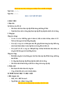 Giáo án Chủ đề E Bài 2 Tin học 8 Cánh diều: Sắp xếp dữ liệu