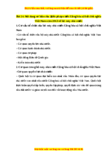 Lý thuyết Kinh tế pháp luật 10 Chân trời sáng tạo Bài 24: Nội dung cơ bản của Hiến pháp nước Cộng hòa xã hội chủ nghĩa Việt Nam năm 2013 về bộ máy nhà nước