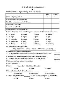 Bộ 5 đề thi Cuối kì 1 Tiếng Anh lớp 5 i-Learn Smart Start có đáp án