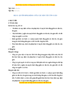 Giáo án Bài 12 KTPL 11 Cánh diều: Quyền bình đẳng giữa các dân tộc, tôn giáo