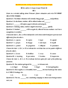 Đề thi cuối kì 2 Tiếng Anh 11 Ilearn smart world (Đề 1 kèm file nghe)