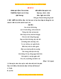 Đề thi cuối kì 1 Ngữ văn 6 Cánh diều (đề 15)