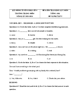 Đề thi tuyển sinh vào lớp 6 Tiếng Anh 2025 trường Trọng điểm Hải Dương