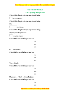 Trắc nghiệm Unit 0: My world Tiếng Anh 6 English Discovery