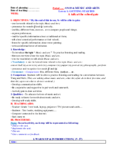 Giáo án Unit 4: Music and arts Tiếng Anh 7 Global success