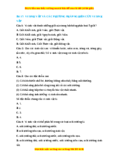 Trắc nghiệm Vi sinh vật và các phương pháp nghiên cứu vi sinh vật Sinh học 10 Cánh diều