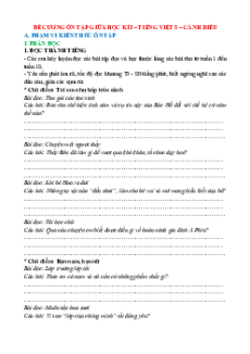 Đề cương ôn tập Giữa kì 1 Tiếng Việt lớp 5 Cánh diều