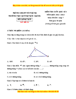 Đề thi giữa kì 1 Toán 7 Kết nối tri thức THCS Huỳnh Thúc Kháng - Quảng Nam