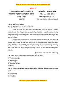 Đề thi cuối kì 1 Ngữ Văn 7 Chân trời sáng tạo (Đề 12)
