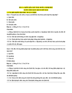 Trắc nghiệm Bài 21 Kinh tế pháp luật 10 Đúng-Sai, Trả lời ngắn: Quốc hội, Chủ tịch, Chính phủ nước CHXH Chủ nghĩa Việt Nam