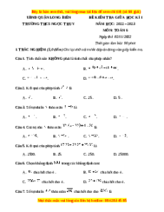 Đề thi giữa kì 1 Toán 6 Cánh diều trường THCS Ngọc Thụy - Long Biên - TPHN