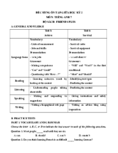 Đề cương ôn tập Giữa kì 2 Tiếng Anh 7 Friends plus