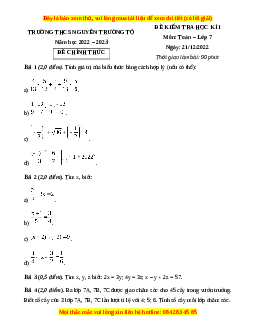 Đề thi cuối kì 1 Toán 7 Cánh diều trường THCS Nguyễn Trường Tộ