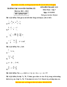 Đề thi cuối kì 1 Toán 7 Cánh diều trường THCS Nguyễn Trường Tộ