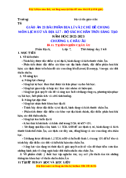 Giáo án Bài 1 Địa lí 7 Chân trời sáng tạo: Thiên nhiên châu Âu