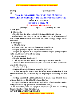 Giáo án Bài 1 Địa lí 7 Chân trời sáng tạo: Thiên nhiên châu Âu