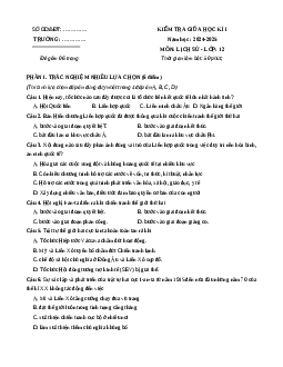 Đề thi giữa kì 1 Lịch sử 12 Cánh diều 2024 (Đề 1)