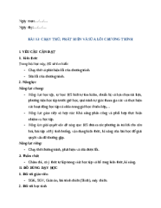 Giáo án Chủ đề F Bài 13 Tin học lớp 5 Cánh diều: Chạy thử, phát hiện và sửa lỗi chương trình