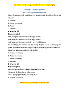 Trắc nghiệm Thành phần của nguyên tử Hóa 10 Kết nối tri thức