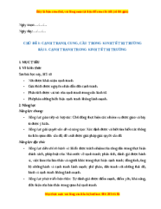 Giáo án Bài 1 KTPL 11 Cánh diều: Cạnh tranh trong kinh tế thị trường