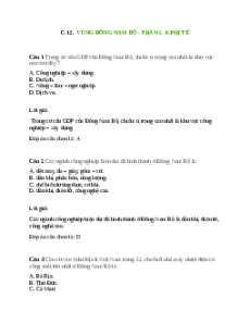 Trắc nghiệm Bài 31 Địa lí 9: Vùng Đông Nam Bộ