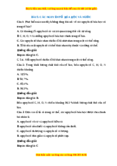 Trắc nghiệm Sinh học 10 Bài 5 Chân trời sáng tạo: Các nguyên tố hóa học và nước