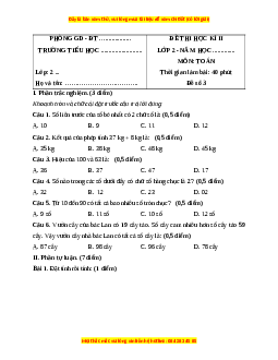Đề thi cuối kì 1 Toán lớp 2 Kết nối tri thức (Đề 3)