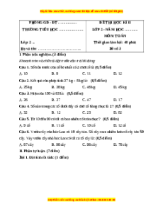 Đề thi cuối kì 1 Toán lớp 2 Kết nối tri thức (Đề 3)