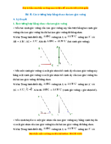 Lý thuyết Bài 15: Các trường hợp bằng nhau của tam giác vuông