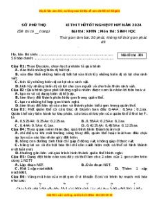 Đề thi thử tốt nghiệp Sinh học Sở Phú Thọ năm 2024