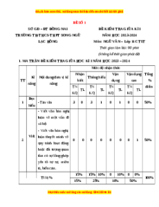 Đề thi giữa kì 1 Sở GD & ĐT Đồng Nai Ngữ văn 11 Chân trời sáng tạo (đề 11)
