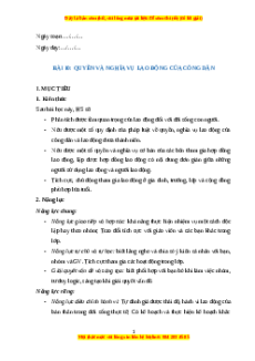 Giáo án Bài 10: Quyền và nghĩa vụ lao động của công dân GDCD 8 Kết nối tri thức