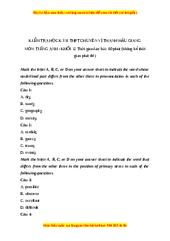 Đề thi cuối kì 2 Tiếng Anh lớp 12 trường THPT Chuyên Vị Thanh - Hậu Giang năm 2023