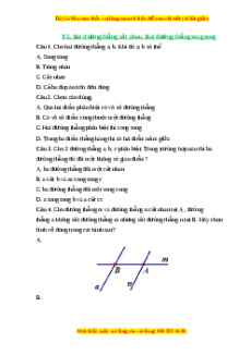 Trắc nghiệm Hai đường thẳng cắt nhau. Hai đường thẳng song song Toán 6 Cánh diều